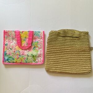 Lilly Pulitzer woven metallic chain top bag purse and floral flower reusable bag